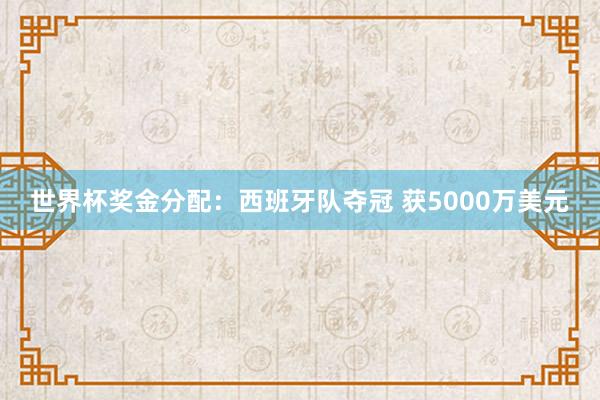 世界杯奖金分配:西班牙队夺冠 获5000万美元