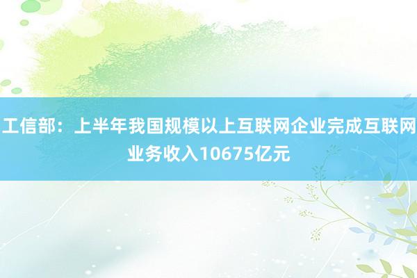 工信部：上半年我国规模以上互联网企业完成互联网业务收入10675亿元
