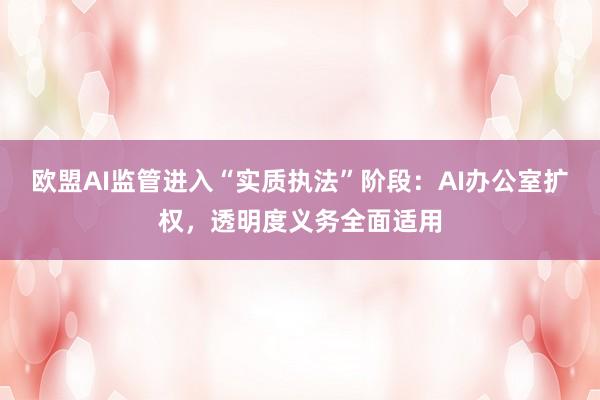 欧盟AI监管进入“实质执法”阶段：AI办公室扩权，透明度义务全面适用