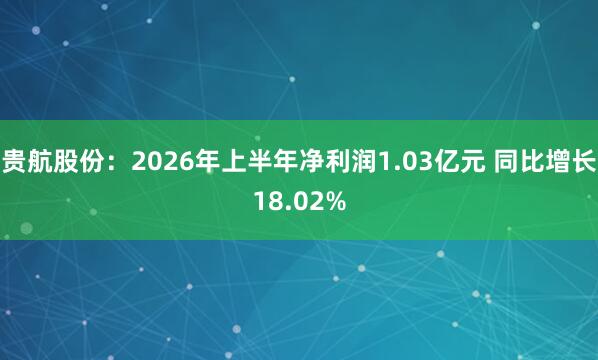 贵航股份：2026年上半年净利润1.03亿元 同比增长18.02%