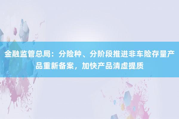 金融监管总局：分险种、分阶段推进非车险存量产品重新备案，加快产品清虚提质