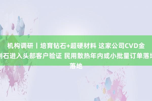 机构调研丨培育钻石+超硬材料 这家公司CVD金刚石进入头部客户验证 民用散热年内或小批量订单落地