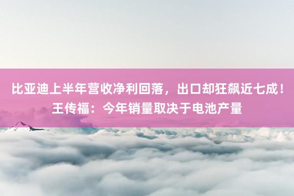 比亚迪上半年营收净利回落，出口却狂飙近七成！王传福：今年销量取决于电池产量