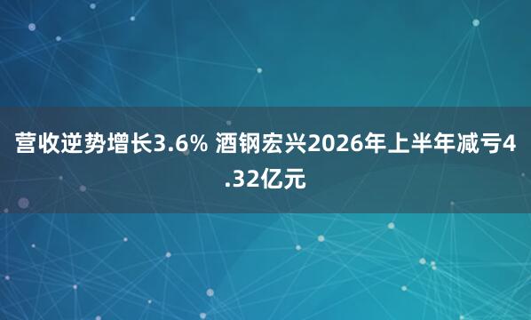 营收逆势增长3.6% 酒钢宏兴2026年上半年减亏4.32亿元