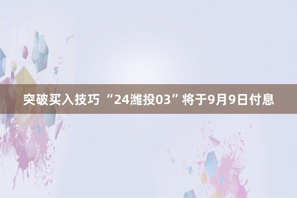 突破买入技巧 “24潍投03”将于9月9日付息