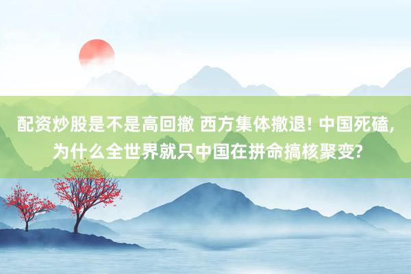 配资炒股是不是高回撤 西方集体撤退! 中国死磕, 为什么全世界就只中国在拼命搞核聚变?