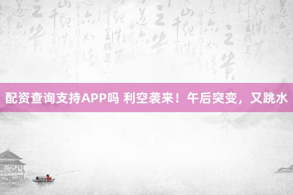 配资查询支持APP吗 利空袭来！午后突变，又跳水