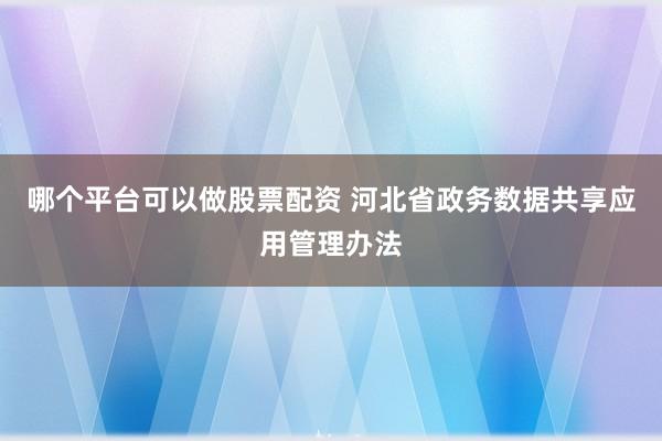 哪个平台可以做股票配资 河北省政务数据共享应用管理办法