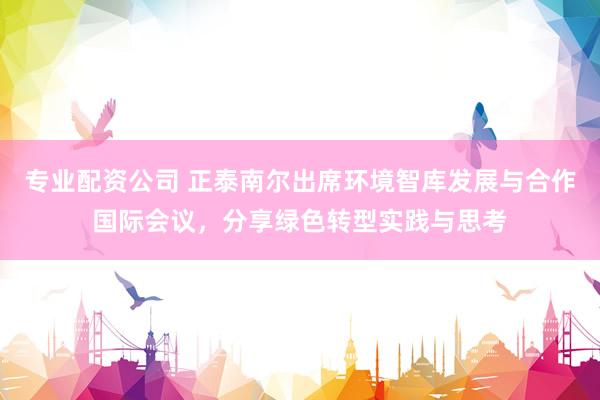 专业配资公司 正泰南尔出席环境智库发展与合作国际会议，分享绿色转型实践与思考