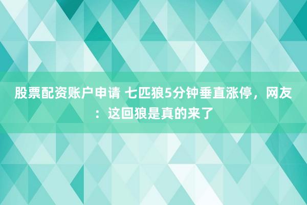 股票配资账户申请 七匹狼5分钟垂直涨停，网友：这回狼是真的来了